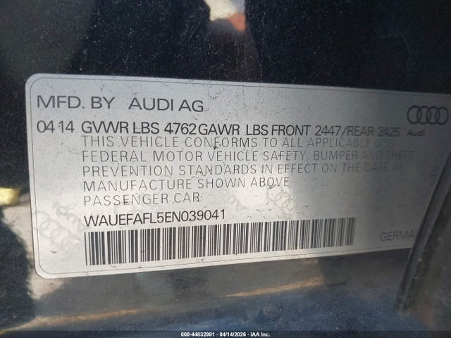 44832991 :رقم المزاد ، WAUEFAFL5EN039041 vin ، 2014 Audi A4 2.0t Premium مزاد بيع