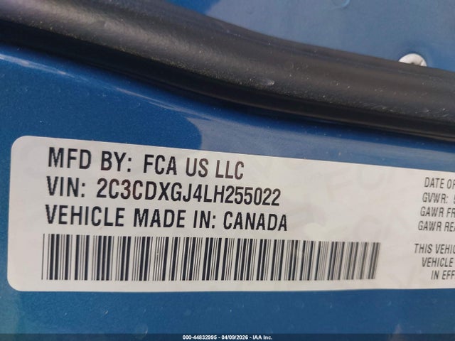 44832995 :رقم المزاد ، 2C3CDXGJ4LH255022 vin ، 2020 Dodge Charger Scat Pack Rwd مزاد بيع