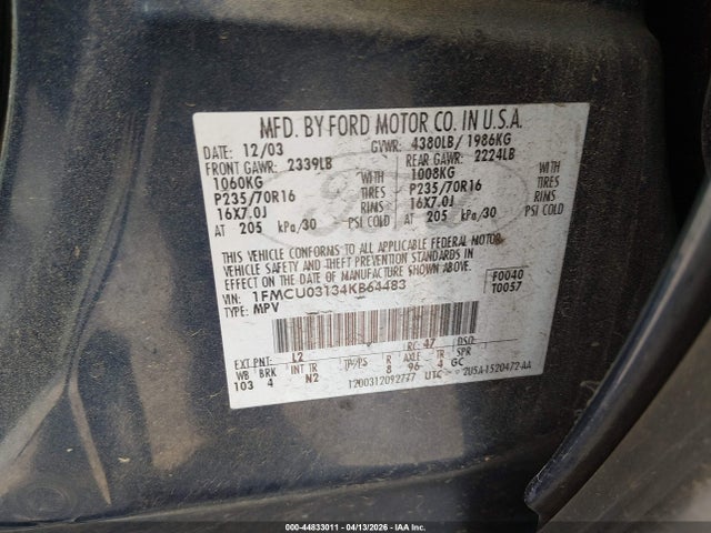 Aukcja sprzedaży 2004 Ford Escape Xlt, vin: 1FMCU03134KB64483, numer aukcji: 44833011