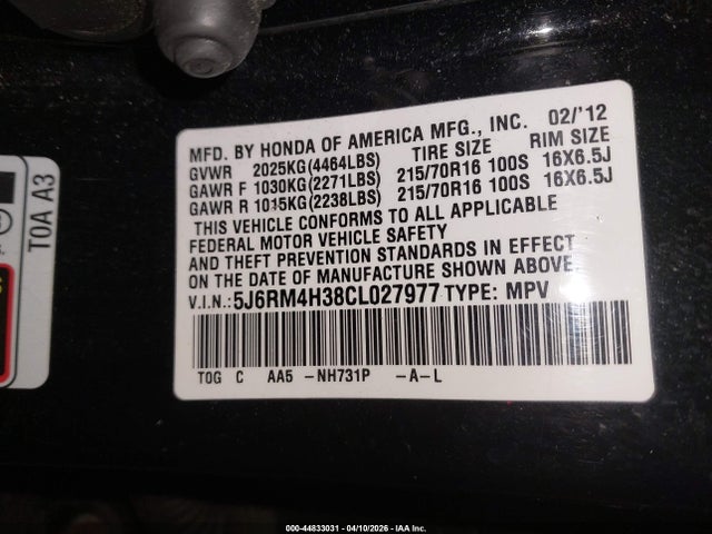2012 HONDA CR-V 5J6RM4H38CL027977 Photo 8