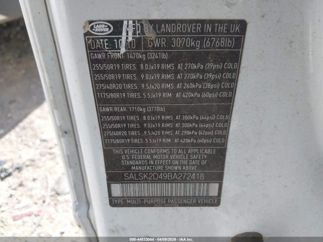 2011 LAND ROVER RANGE ROVER SPORT SALSK2D49BA272418 Photo 8