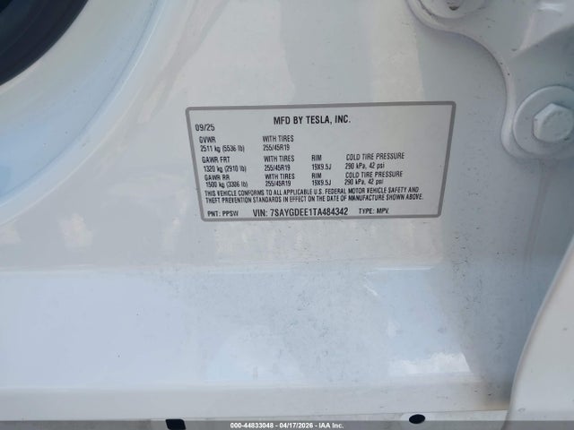 Продаж на аукціоні авто 2026 Tesla Model Y All-wheel Drive/long Range Launch Series/premium All-wheel Drive, vin: 7SAYGDEE1TA484342, номер лоту: 44833048