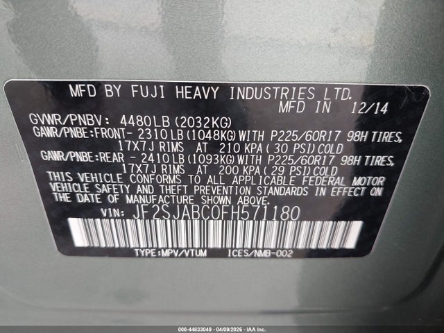 JF2SJABC0FH571180 Subaru Forester 2.5i