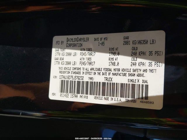 Продаж на аукціоні авто 2005 Dodge Ram 1500 Slt/laramie, vin: 1D7HU16D75J576232, номер лоту: 44833067