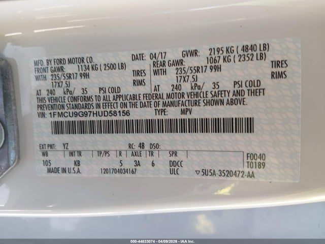 Aukcja sprzedaży 2017 Ford Escape Se, vin: 1FMCU9G97HUD58156, numer aukcji: 44833074