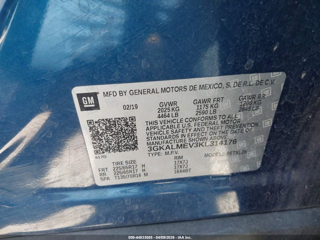 2019 Gmc Terrain Sle მანქანა იყიდება აუქციონზე, vin: 3GKALMEV3KL314176, აუქციონის ნომერი: 44833085