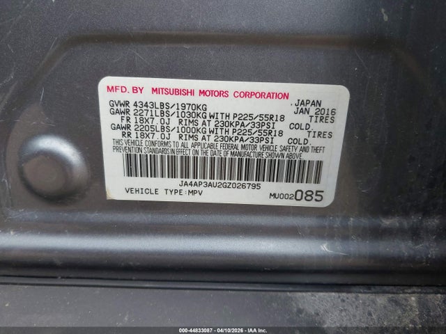 JA4AP3AU2GZ026795 Mitsubishi Outlander Sport 2.0 Es