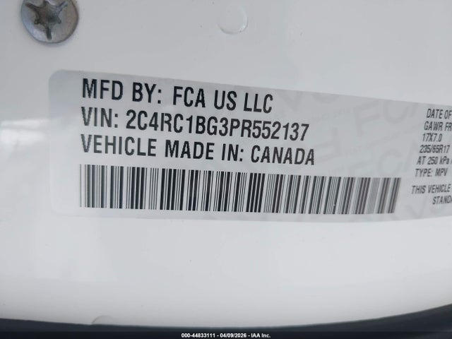Aukcja sprzedaży 2023 Chrysler Pacifica Touring L, vin: 2C4RC1BG3PR552137, numer aukcji: 44833111