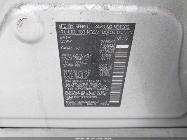Nissan ROGUE SV 2015 KNMAT2MT0FP532280 Image 9