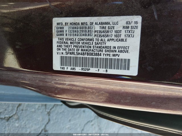 Honda ODYSSEY EX 2015 5FNRL5H48FB083884 Image 9