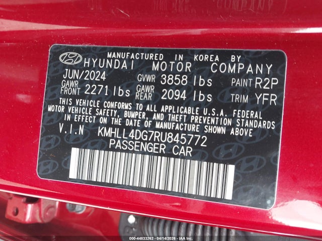 44833262 :رقم المزاد ، KMHLL4DG7RU845772 vin ، 2024 Hyundai Elantra Se مزاد بيع