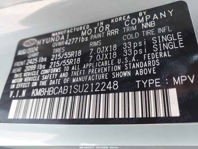Aukcja sprzedaży 2025 Hyundai Kona Sel, vin: KM8HBCAB1SU212248, numer aukcji: 44833277