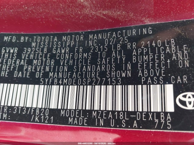 Toyota COROLLA LE 2025 5YFB4MDE0SP277153 Image 9