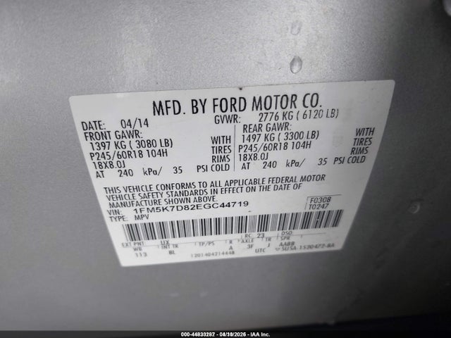 Ford EXPLORER XLT 2014 1FM5K7D82EGC44719 Image 9
