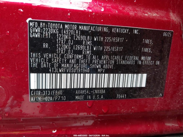 Aukcja sprzedaży 2025 Toyota Rav4 Hybrid Le, vin: 4T3LWRFV0SU191940, numer aukcji: 44833303