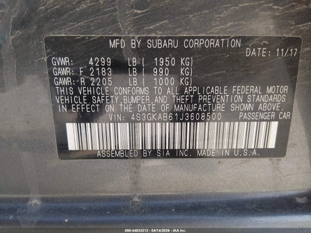 Продажа на аукционе авто 2018 Subaru Impreza 2.0i Premium, vin: 4S3GKAB61J3608500, номер лота: 44833312