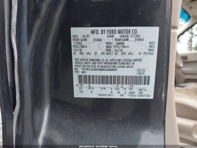 44833319 :رقم المزاد ، 1FMCU49H88KA56667 vin ، 2008 Ford Escape Hybrid مزاد بيع