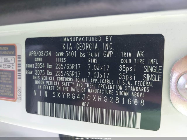 Продажа на аукционе авто 2024 Kia Sorento Lx, vin: 5XYRG4JCXRG281668, номер лота: 44833341