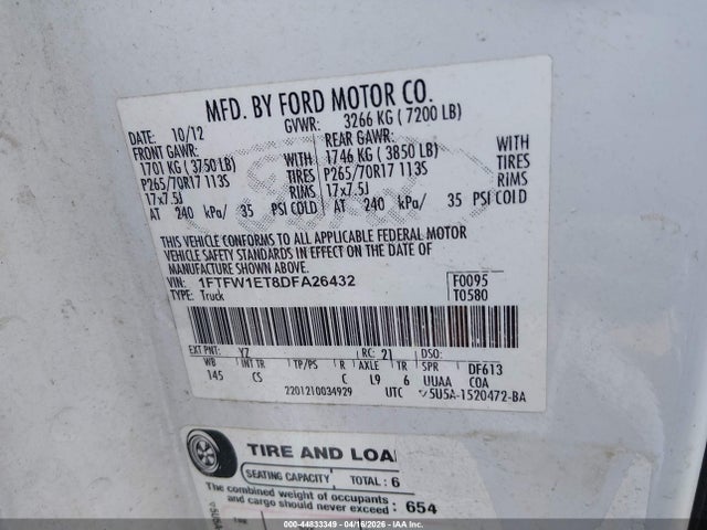 Aukcja sprzedaży 2013 Ford F-150 Xl, vin: 1FTFW1ET8DFA26432, numer aukcji: 44833349