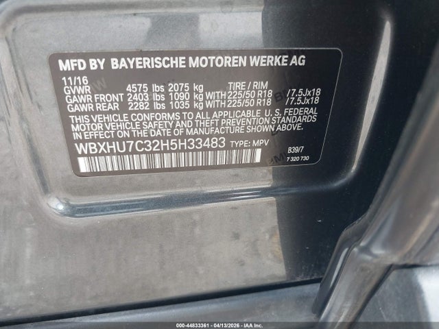 2017 Bmw X1 Sdrive28i მანქანა იყიდება აუქციონზე, vin: WBXHU7C32H5H33483, აუქციონის ნომერი: 44833361