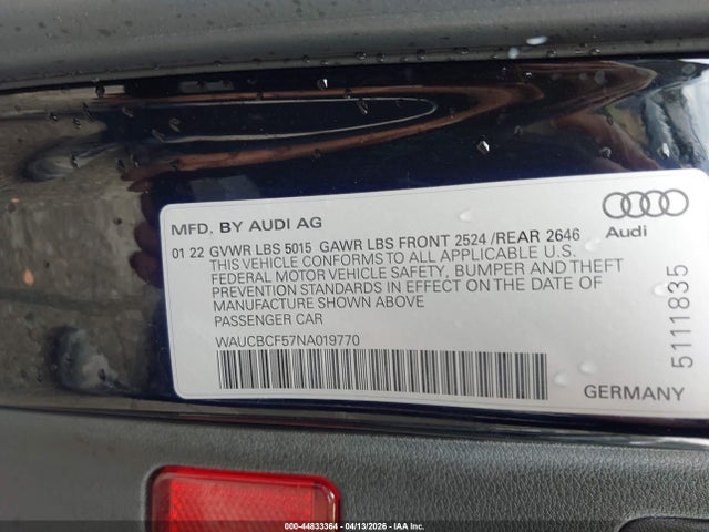 Aukcja sprzedaży 2022 Audi A5 Sportback Premium Plus 40 Tfsi Quattro S Tronic, vin: WAUCBCF57NA019770, numer aukcji: 44833364