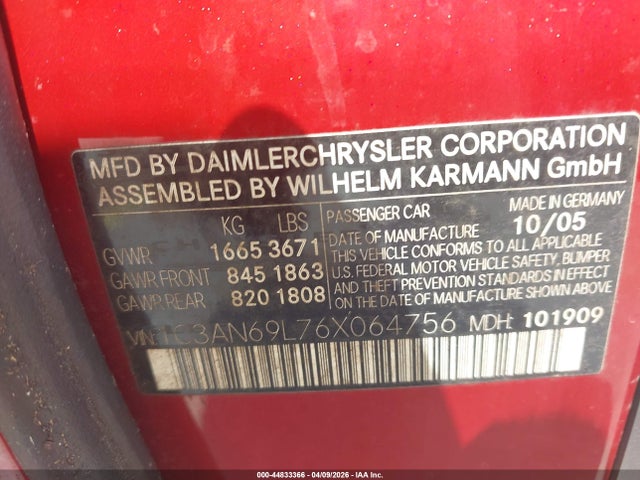 2006 CHRYSLER CROSSFIRE 1C3AN69L76X064756 Photo 8