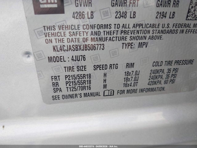Aukcja sprzedaży 2018 Buick Encore Preferred, vin: KL4CJASBXJB506773, numer aukcji: 44833374