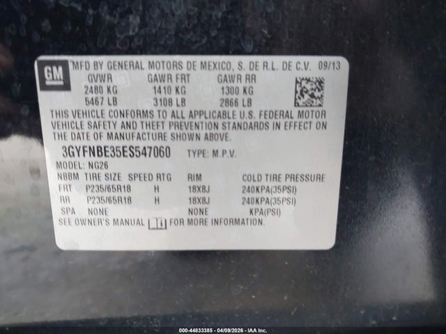 Auction sale of the 2014 Cadillac Srx Luxury Collection, vin: 3GYFNBE35ES547060, lot number: 44833385