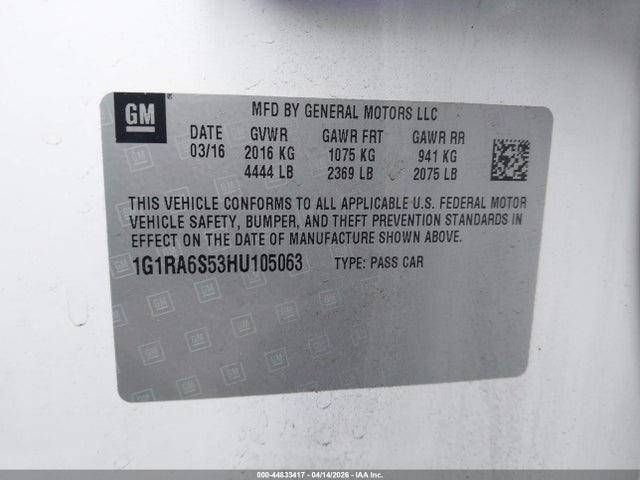 1G1RA6S53HU105063 Chevrolet VOLT LT