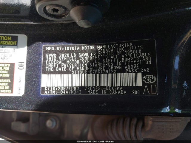 Продаж на аукціоні авто 2015 Toyota Corolla S Plus, vin: 2T1BURHE7FC479422, номер лоту: 44833420