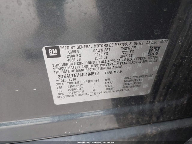 Aukcja sprzedaży 2018 Gmc Terrain Sle, vin: 3GKALTEV1JL194578, numer aukcji: 44833437