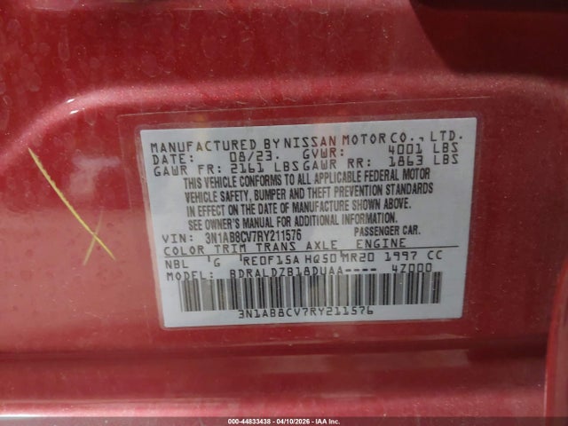 44833438 :رقم المزاد ، 3N1AB8CV7RY211576 vin ، 2024 Nissan Sentra Sv Xtronic Cvt مزاد بيع