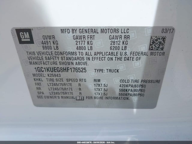 1GC1KUEG8HF176525 Chevrolet Silverado 2500hd Wt