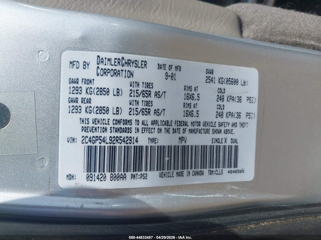 Продажа на аукционе авто 2002 Chrysler Town & Country Lxi, vin: 2C4GP54L92R542914, номер лота: 44833487