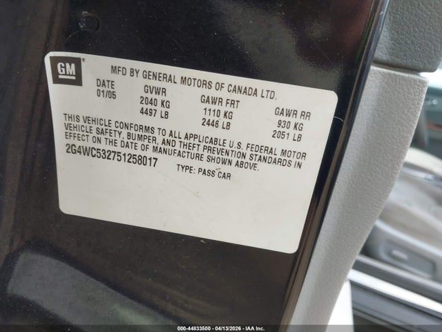 Aukcja sprzedaży 2005 Buick Lacrosse Cx, vin: 2G4WC532751258017, numer aukcji: 44833500