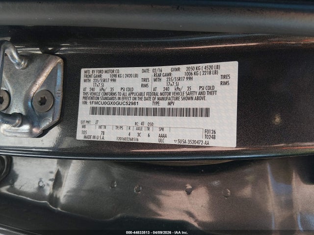 Aukcja sprzedaży 2016 Ford Escape Se, vin: 1FMCU0GX0GUC52981, numer aukcji: 44833513