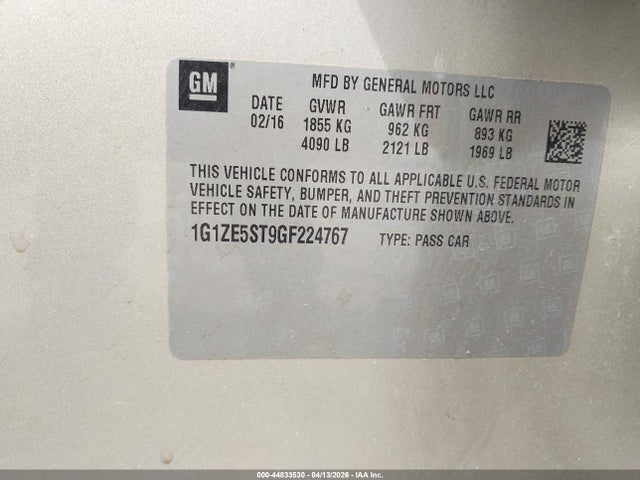 Chevrolet MALIBU 1LT 2016 1G1ZE5ST9GF224767 Image 9