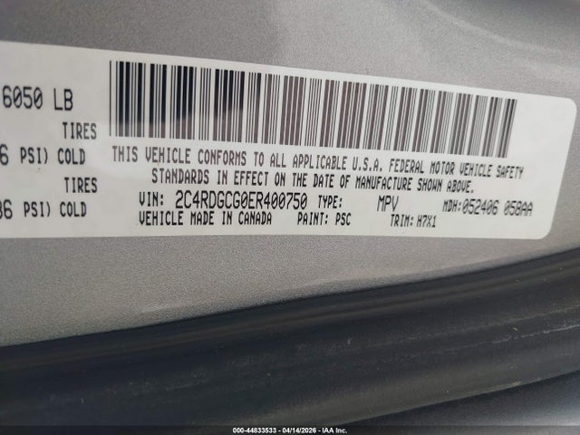2C4RDGCG0ER400750 Dodge Grand Caravan Sxt