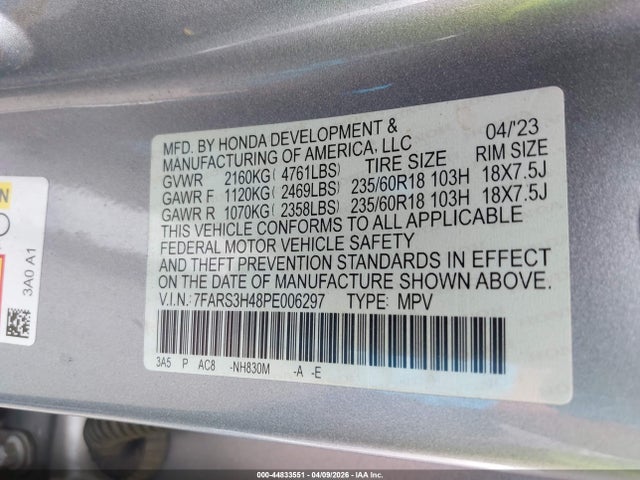 Продажа на аукционе авто 2023 Honda Cr-v Ex 2wd, vin: 7FARS3H48PE006297, номер лота: 44833551