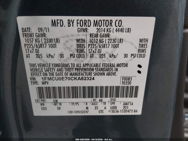 2012 FORD ESCAPE 1FMCU0E70CKA82324 Photo 8