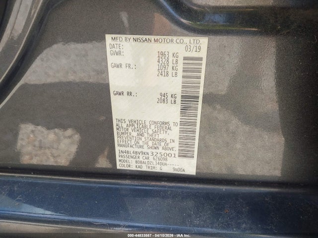 Nissan Altima 2.5 S 2019 1N4BL4BV9KN325001 Image 9