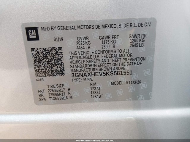 3GNAXHEV5KS581551 Chevrolet EQUINOX LS