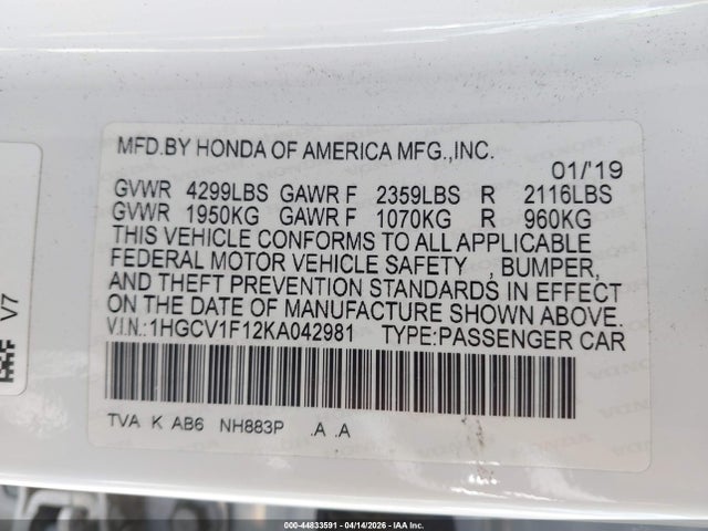 1HGCV1F12KA042981 Honda ACCORD LX
