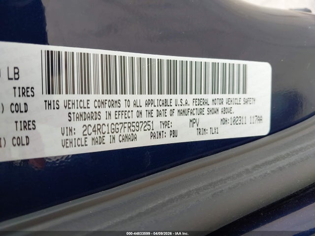 44833599 :رقم المزاد ، 2C4RC1GG7FR597251 vin ، 2015 Chrysler Town & Country Limited Platinum مزاد بيع