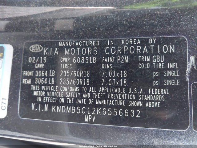 2019 Kia Sedona Ex მანქანა იყიდება აუქციონზე, vin: KNDMB5C12K6556632, აუქციონის ნომერი: 44833609