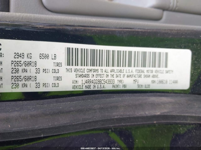 Aukcja sprzedaży 2011 Jeep Grand Cherokee Laredo, vin: 1J4RR4GG9BC543933, numer aukcji: 44833637