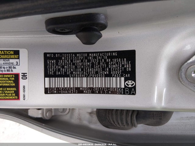 2018 Toyota Corolla Se მანქანა იყიდება აუქციონზე, vin: 5YFBURHE7JP840950, აუქციონის ნომერი: 44833639