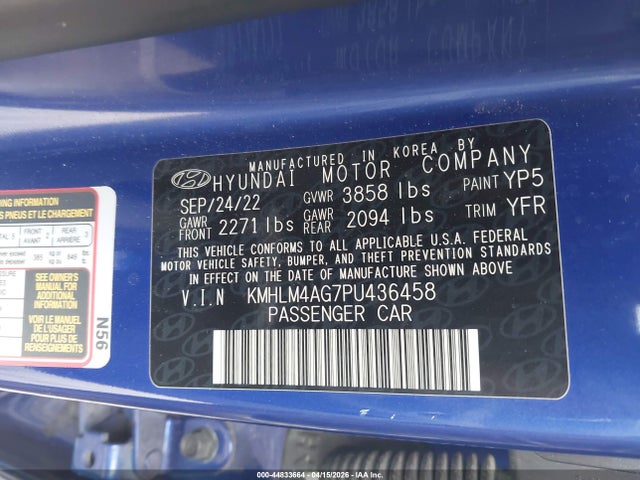 Aukcja sprzedaży 2023 Hyundai Elantra Sel, vin: KMHLM4AG7PU436458, numer aukcji: 44833664