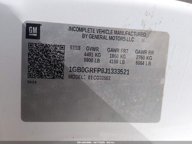 1GB0GRFP8J1333521 Chevrolet Express Cutaway Work Van
