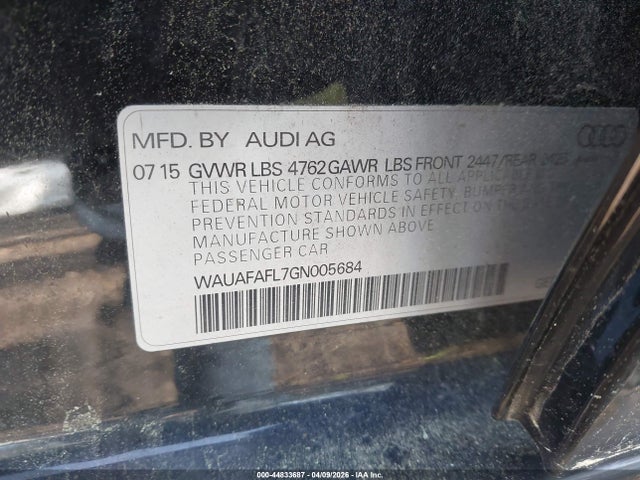 44833687 :رقم المزاد ، WAUAFAFL7GN005684 vin ، 2016 Audi A4 2.0t Premium مزاد بيع